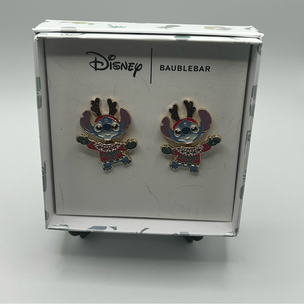 Disney Baublebar Stitch Reindeer Christmas Dangle Earrings. New